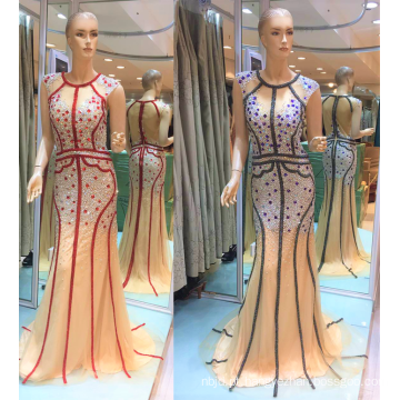 Guangzhou 2017 exclusivo design especial Stripe Bordado Sparkling Beads Mermaid Evening Dresses